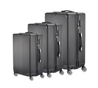 Teahutty Set di 3 valigie da viaggio, valigia, guscio rigido, bagaglio Flight Knight con serratura a combinazione a cifre, manico telescopico in alluminio, 4 ruote girevoli, custodia da viaggio, nero,
