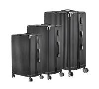 Teahutty Set di 3 valigie rigide in ABS, set di bagagli con manico telescopico e serratura a combinazione, bagaglio a mano, per viaggi di lavoro, nero, Nero , B