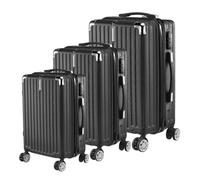 Teahutty Set di 3 valigie rigide in ABS, set di bagagli con manico telescopico e serratura a combinazione, bagaglio a mano, per viaggi di lavoro, nero, Nero , C