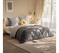Teahutty Set di biancheria da letto con copripiumino per letto matrimoniale, 4 pezzi, 1 copripiumino, 2 federe, 1 lenzuolo con angoli, double-face (grigio scuro e grigio chiaro, 160 x 200 cm)
