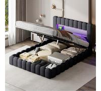 Teahutty Struttura letto 140 x 200, letto portaoggetti con funzione di ricarica USB, letto a LED con vano testiera per adulti e ragazzi, senza materasso (153 x 220 x 96 cm)