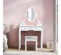 Teahutty Tavolo da toeletta bianco Tri Fold Specchio Trucco Vanità Set con 4 cassetti, sgabello imbottito per camera da letto o bagno, vanità (specchio singolo)
