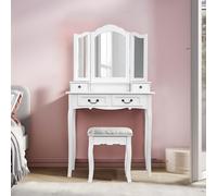 Teahutty Tavolo da toeletta bianco Tri Fold Specchio Trucco Vanità Set con 4 cassetti, sgabello imbottito per camera da letto o bagno, vanità (doppio specchio)