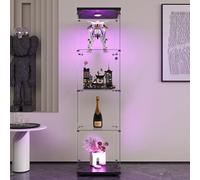 Teahutty Vetrina in vetro con 4 ripiani con luci, 1 ante, vetrina con pavimento in legno, vetrina autoportante in vetro, per oggetti da collezione, ibri e vini (Nero, 1 porte + 4 piani + LED)