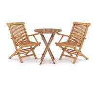 Teak Massello Finitura ad Acqua Pieghevole Salvaspazio Modello Elegante | Set da Pranzo Giardino 3 Pezzi in Legno Massello di Teak Pieghevole Tavolo e 2 Sedie per Esterno Terrazza Patio