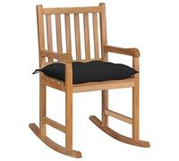 Teak Wood Rocking Chair with Black Cushion Outdoor Indoor Use Garden Patio Relaxing Comfortable Durable Weather Resistant Furniture
