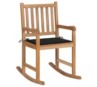Teak Wood Rocking Chair with Black Cushion - Sturdy Garden & Indoor Relaxation Chair for Reading, Lounging, Patio - Includes Extra Cushion - Weather-Resistant Durable Design