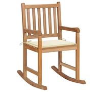 Teak Wood Rocking Chair with Cream Cushion - Sturdy Garden & Indoor Relaxation Chair for Reading, Lounging - Weather-Resistant Outdoor Patio Furniture - Includes Extra Cushion - Max Load 110kg