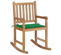 Teak Wood Rocking Chair with Green Cushion - Sturdy Outdoor & Indoor Relaxation Chair for Garden, Patio, Living Room - Includes Extra Cushion - Smooth Finish - Max Load 110kg