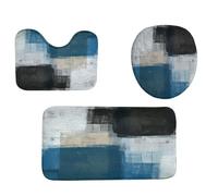 Teal And Beige Abstract Art Copriwater Set 3 Pezzi, Tappetino Da Bagno Lavabile Tappeto Con Profilo A U Per La Casa Toeletta