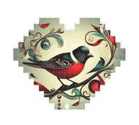 Teal Birds Musical Note Print Art Brick Puzzle a forma di cuore fai da te Building Blocks Set 3D Puzzle Home Decor 53 pezzi