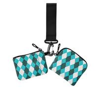 Teal Checkered Plaid Portafoglio portamonete da donna Porta carte di credito sottile piatto custodia portafoglio con cinturino da polso per le signore 2 pezzi tarjeteros para mujer, Plaid a scacchi