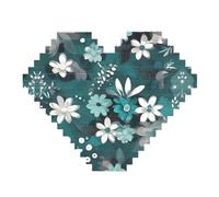 Teal grigio e bianco stampa floreale Building Brick Block Puzzle - Puzzle immagine a forma di cuore, immagine puzzle in legno