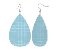 Teal Hand Drawn Grid Print Orecchini In Pelle Divertenti Pendenti Stampato Orecchini Da Donna Per Tutti I Giorni Feste
