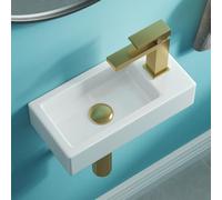 Teal Home Lavabo, lavabo piccolo, lavabo per ospiti, bagno, mini lavabo in ceramica, foro per rubinetto destro, Senza valvola di scarico pop-up, 37 x 18,5 x 9 cm