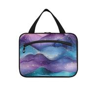 Teal Purple Wave Fluid Art Style appeso viaggio borsa da toilette uomo con gancio, design borsa lavabile con scomparti per gli elementi essenziali per le donne viaggio bolsa de maquillaje para mujer M
