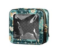Teal Six Playful Lion Winter Christmas Clear Makeup Bag Piccola borsa per il trucco organizer per le donne