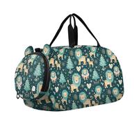 Teal Six Playful Lion Winter Christmas Piccola borsa da palestra con scomparto per scarpe multifunzionale Carry On Weekender borsa per viaggi, sport, borsone, weekender bolsa para hombre