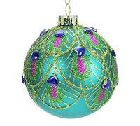 Teale VETRO PALLINA DI NATALE CON PAVONE motivo piume (8CM)