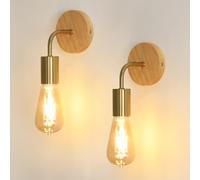 Tealight 2 Pezzi Applique da Parete Interno, Applique Camera da Letto, Lampade per corridoio, Lampada parete Legno, Lampada a Muro Vintage E27 per Ristorante, Soggiorno,Oro(Lampadina non inclusa)