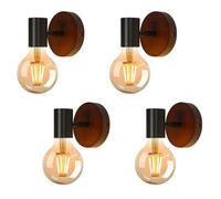 Tealight 4 Pezzi Applique da Parete Interno, Applique Camera da Letto,lampade per corridoio, Legno e Metallo Design, Lampada a Muro Vintage E27 per Corridoio, Camera da Letto,Soggiorno (Legno di noce)