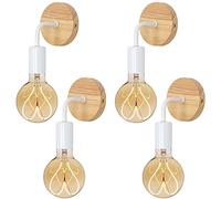 Tealight 4 Pezzi Lampada da Parete Vintage, Applique da Parete Interno in Legno, Lampada a Muro industriale E27 per Camera da letto, Corridoio, Soggiorno, Scale (Bianco)