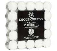Tealight - Candele Bianche 24/50/100/200 Pezzi Piccole Lunga Durata 4/8/10 Ore - Lumini Non Profumate (Bianco, 50 Pezzi - 4 Ore)