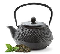 Tealøv Arare TEIERA in GHISA Smaltata - Teiera Ghisa di Alta qualità - con Infusore in Acciaio Inox - Design Elegante, per Preparare Ottimo Te - Bollitore in Stile Giapponese (800 ml, Nera)