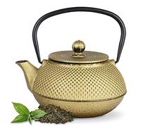 Tealøv Arare TEIERA IN GHISA Smaltata - Teiera Ghisa di Alta Qualità - Con Infusore in Acciaio Inox - Design Elegante, Per Preparare Ottimo Te - Bollitore in Stile Giapponese (800 ml, Oro)