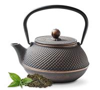Tealøv Arare TEIERA in GHISA Smaltata - Teiera Ghisa di Alta qualità - con Infusore in Acciaio Inox - Design Elegante, per Preparare Ottimo Te - Bollitore in Stile Giapponese (800 ml, Nera Rame)