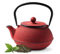Tealøv Arare TEIERA in GHISA Smaltata - Teiera Ghisa di Alta qualità - con Infusore in Acciaio Inox - Design Elegante - Preparare Ottimo Te - Bollitore in Stile Giapponese (800 ml, Rossa Giapponesa)
