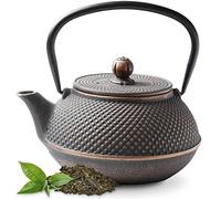 Tealøv Arare TEIERA in GHISA Smaltata - Teiera Ghisa di Alta qualità - con Infusore in Acciaio Inox - Design Elegante, per Preparare Ottimo Te - Bollitore in Stile Giapponese (1100 ml, Nera Rame)
