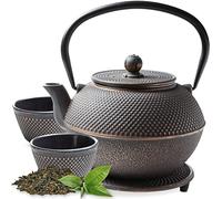 Tealøv Teiera in ghisa, set completo di teiera in ghisa con infusore, tazze da tè e sottopentola abbinati, interno completamente smaltato, servizio da tè in raffinato design in stile giapponese (nero