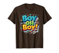 Team Boy Oh Boy! Sport giocoso & Adventure Theme Maglietta, Uomo, Marrone, L