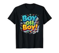 Team Boy Oh Boy! Sport giocoso & Adventure Theme Maglietta, Uomo, Nero, L