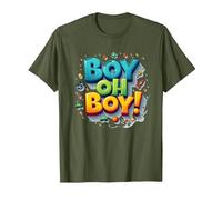 Team Boy Oh Boy! Sport giocoso & Adventure Theme Maglietta, Uomo, Oliva, L