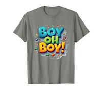 Team Boy Oh Boy! Sport giocoso & Adventure Theme Maglietta, Uomo, Verde Militare mélange, L