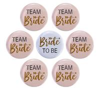 Team Bride, JGA Buttons, JGA, accessori da donna, spilla per addio al nubilato, accessori e feste di nozze, festa di polterabend (rosa, 7 pezzi)