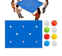 Team Building Tarp Game With 8 Balls - Polyester 200x145cm Cooperative Learning Activity - Hole Sheet Canvas For Group Exercises - Outdoor Teamwork Toy