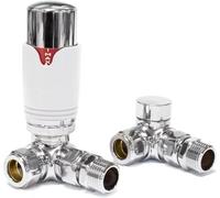 Team Controls - Valvola termostatica angolare per termosifone e portasciugamani TRV, con detentore, cromata, 15 mm x 1/2"