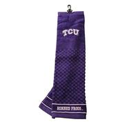 Team Golf NCAA TCU Asciugamano da golf ricamato con rane cornute ricamato, design scrubber a scacchi, logo ricamato