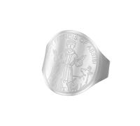 TEAMER Anello San Francesco d'Assisi Ridimensionabile Anello Santo Patrono degli Animali e della Natura Medaglia di San Francesco in acciaio inossidabile per animali domestici (Argento)