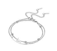 TEAMER Bracciale Gatto in Acciaio Inox mezzaluna Bracciale Gatto Carino Mentire Doppio Strato Perline Catena Gioielli Gatto Amante per le Donne