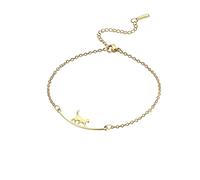 TEAMER Bracciale Gatto in Acciaio Inox mezzaluna Bracciale Gatto Carino Mentire Doppio Strato Perline Catena Gioielli Gatto Amante per le Donne (Gatto che cammina - Oro)