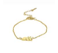 TEAMER Bracciale Gatto in Acciaio Inox mezzaluna Bracciale Gatto Carino Mentire Doppio Strato Perline Catena Gioielli Gatto Amante per le Donne (Gatto sdraiato - Oro)
