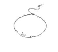 TEAMER Bracciale Gatto in Acciaio Inox mezzaluna Bracciale Gatto Carino Mentire Doppio Strato Perline Catena Gioielli Gatto Amante per le Donne (Gatto che cammina - Argento)