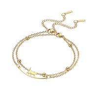TEAMER Bracciale Gatto in Acciaio Inox mezzaluna Bracciale Gatto Che Cammina Carino Mentire Doppio Strato Perline Catena Gioielli Gatto Amante per le Donne