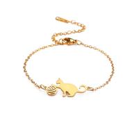 TEAMER Bracciale Gatto in Acciaio Inox mezzaluna Bracciale Gatto e Palla Carino Mentire Doppio Strato Perline Catena Gioielli Gatto Amante per le Donne (Gatto e palla - Oro)