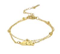 TEAMER Bracciale gatto in acciaio inox mezzaluna carino mentire Bracciale gatto doppio strato perline catena Gioielli amante gatto per le donne