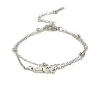 TEAMER Bracciale gatto in acciaio inox mezzaluna carino mentire Doppio strato perline catena Bracciale gatto amante gioielli per le donne